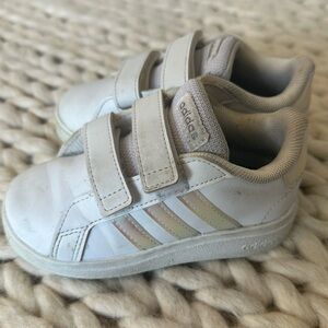 adidas Kids White Sneakers with Cream Stripes